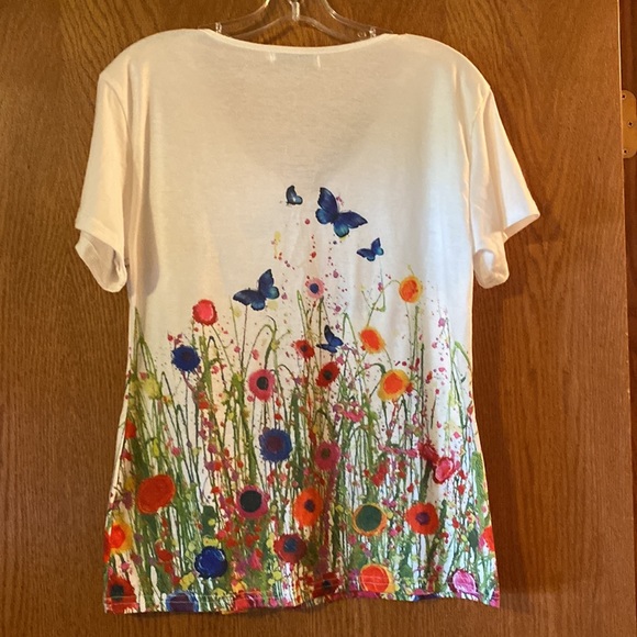 Misslook Large White T-Shirt with Artistic Multi-Colored Butterfly Floral Print - Picture 2 of 9